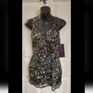 See Through Lace Almost Famous Olive Color Floral Tank. Size XL. NWT. #mctt#
